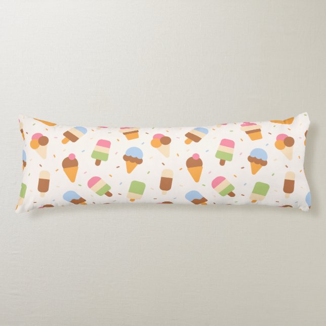 Ice Cream Pattern, Ice Cream Cone, Ice Popsicle Body Cushion (Front)