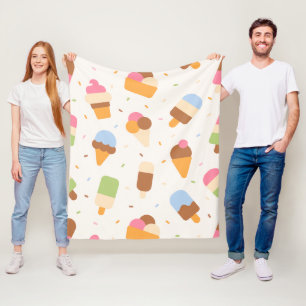 Ice Cream Pattern, Ice Cream Cone, Ice Popsicle Fleece Blanket
