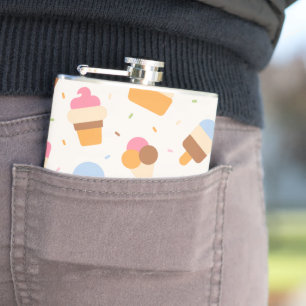 Ice Cream Pattern, Ice Cream Cone, Ice Popsicle Hip Flask