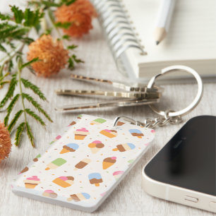 Ice Cream Pattern, Ice Cream Cone, Ice Popsicle Key Ring