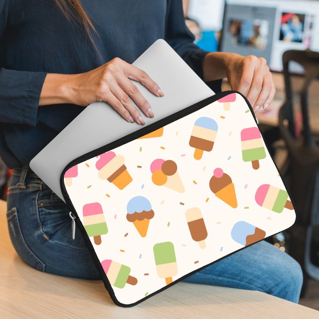 Ice Cream Pattern, Ice Cream Cone, Ice Popsicle Laptop Sleeve (Creator Uploaded)