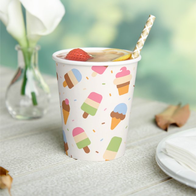 Ice Cream Pattern, Ice Cream Cone, Ice Popsicle Paper Cups (Insitu)