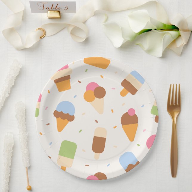 Ice Cream Pattern, Ice Cream Cone, Ice Popsicle Paper Plate (Wedding)