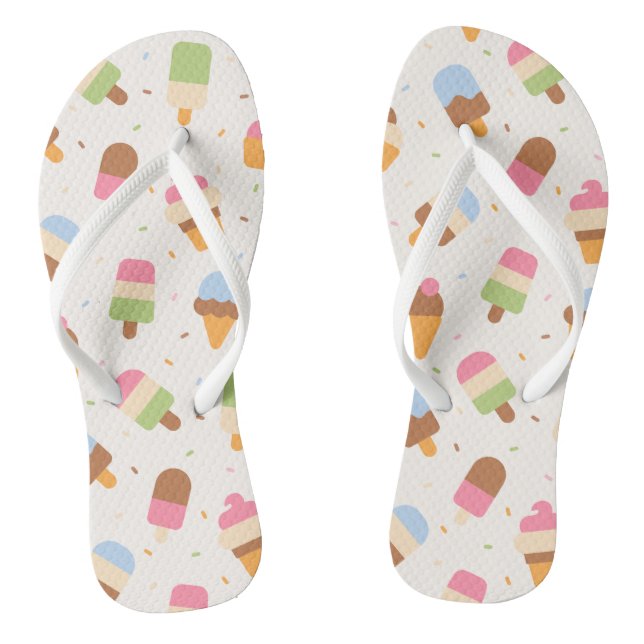 Ice Cream Pattern, Ice Cream Cone, Ice Popsicle Thongs (Footbed)