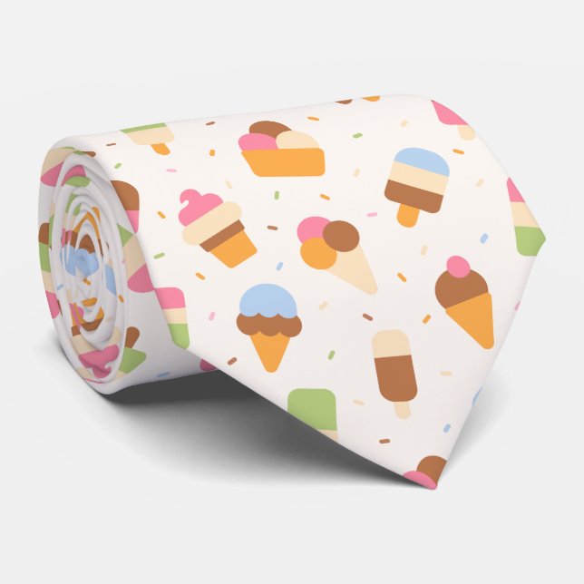 Ice Cream Pattern, Ice Cream Cone, Ice Popsicle Tie (Rolled)