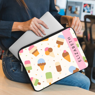 Ice Cream Pattern, Ice Cream Cone, Your Name Laptop Sleeve