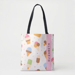 Ice Cream Pattern, Ice Cream Cone, Your Name Tote Bag