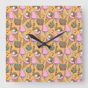 Ice cream pattern Lollies pattern lollipop 26 Square Wall Clock