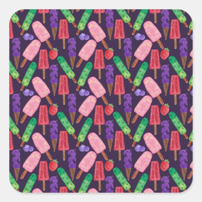 Ice cream pattern | Lollies pattern | lollipop 6 Square Sticker (Front)