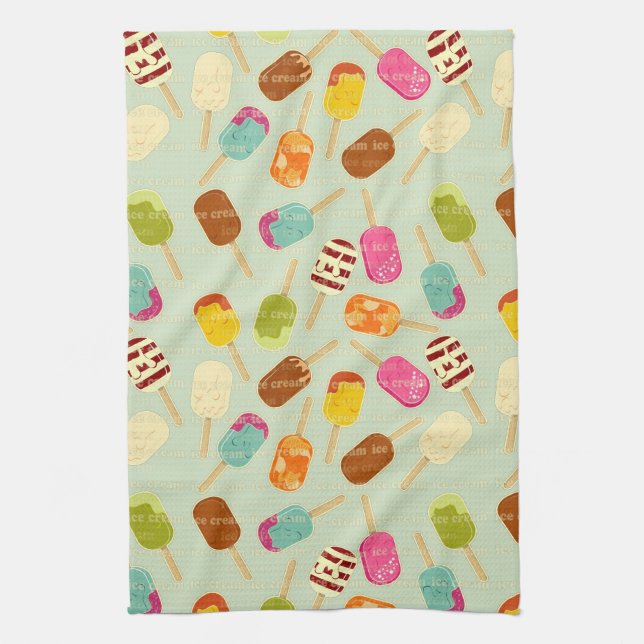 Ice Cream Pattern Tea Towel (Vertical)