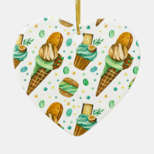 Ice Cream Pattern With Mint Caramel Ice Cream Ceramic Ornament
