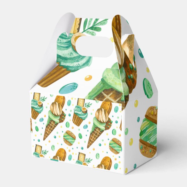 Ice Cream Pattern With Mint Caramel Ice Cream Favour Box (Front Side)