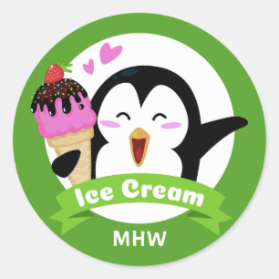 Ice Cream Penguin custom monogram & colour sticker