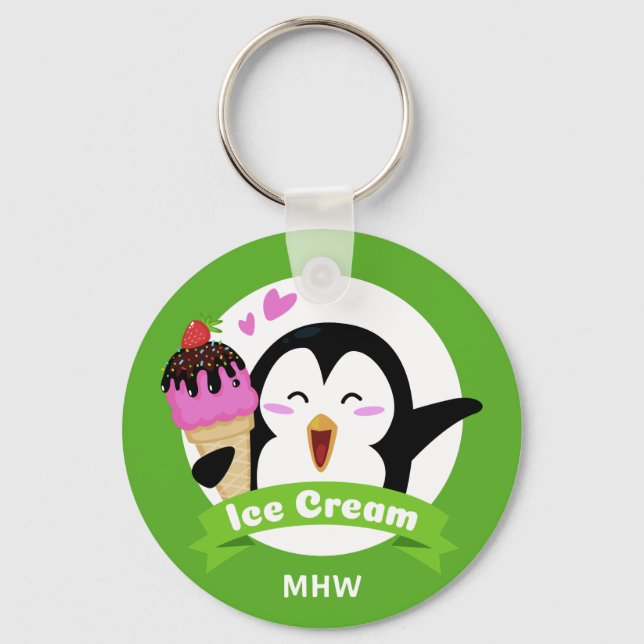 Ice Cream Penguin custom monogram key chains (Front)