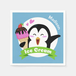 Ice Cream Penguin custom name & colour napkins