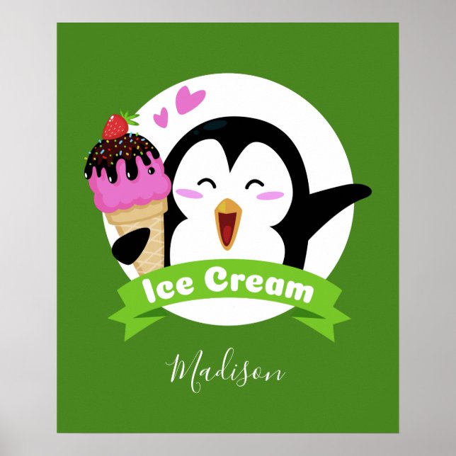 Ice Cream Penguin custom name & colour poster (Front)