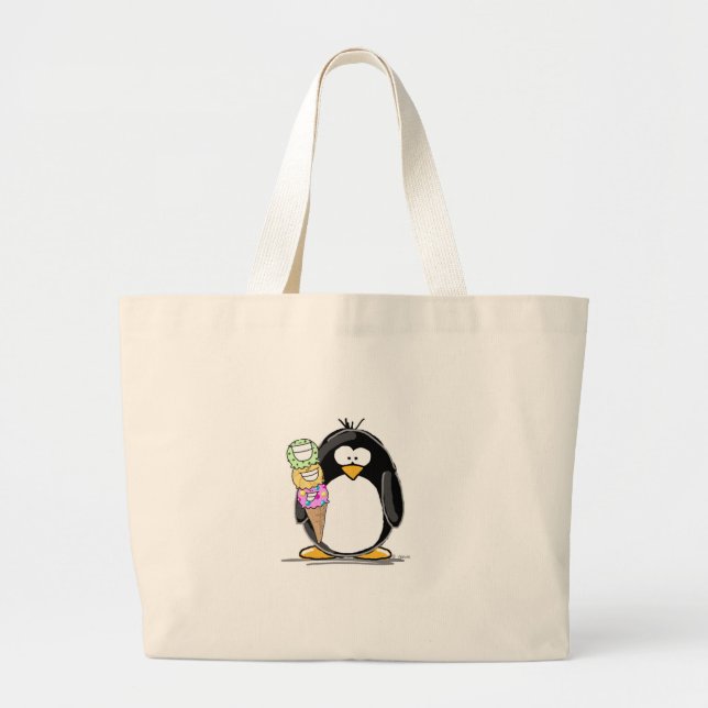 Ice Cream Penguin Large Tote Bag (Front)