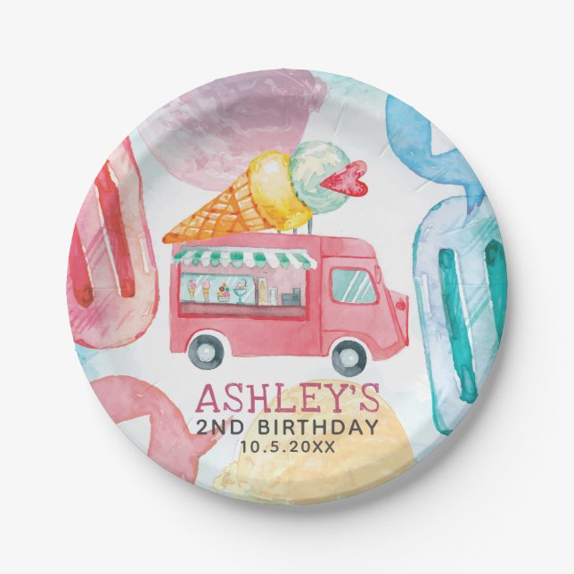 Ice Cream Personalised Party Paper Plate (Front)