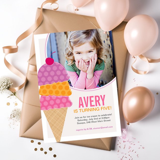 Ice Cream Photo Birthday Invitation in Orchid (Creator Uploaded)