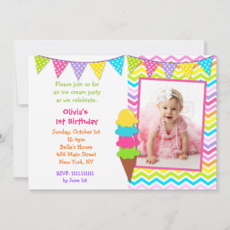 Ice Cream Photo Birthday Invitations
