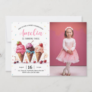 Ice Cream Photo Birthday Party Invitation
