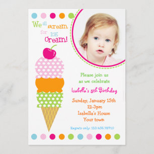 Ice Cream Photo Birthday Party Invitations