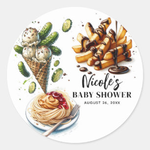 Ice Cream & Pickles Weird Cravings Baby Shower Classic Round Sticker