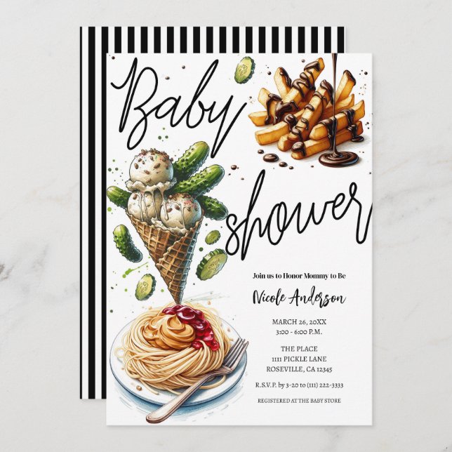Ice Cream & Pickles Weird Cravings Baby Shower Invitation (Front/Back)