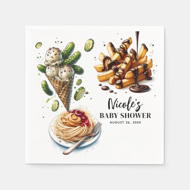 Ice Cream & Pickles Weird Cravings Baby Shower Napkin (Front)