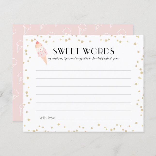 Ice Cream Pink Baby Shower Sweet Words of Wisdom (Front/Back)
