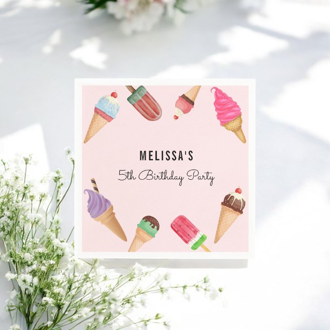Ice Cream Pink Blue Brown Party Paper Napkin (Creator Uploaded)