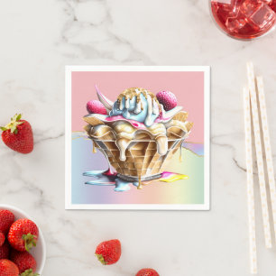Ice cream pink blue sundae waffle cone dessert napkin