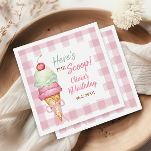 Ice Cream Pink Bow Gingham Birthday Party Napkin