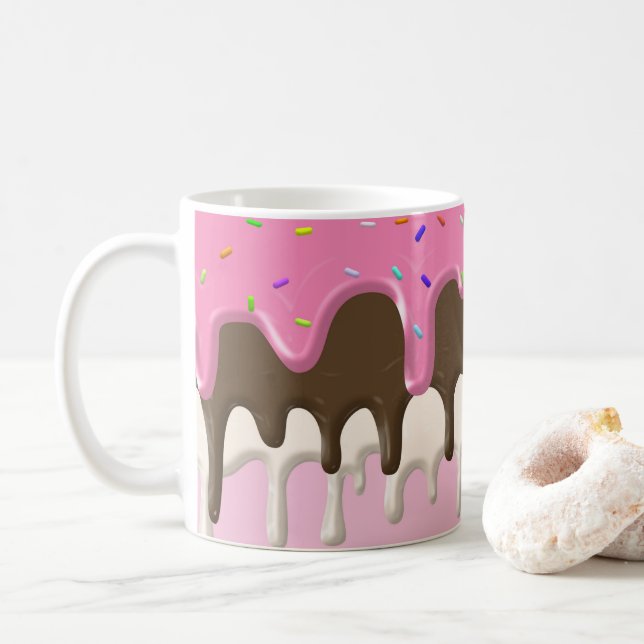 Ice cream pink frosting sprinkles drip coffee mug (With Donut)