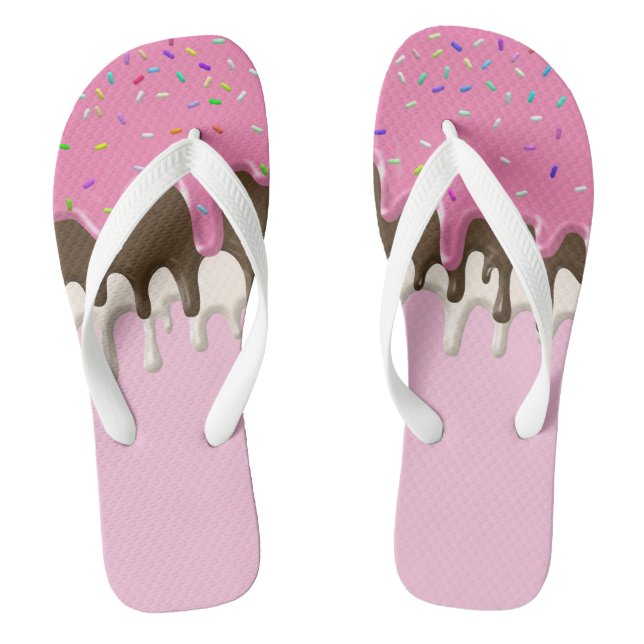 Ice cream pink frosting sprinkles drip thongs (Footbed)