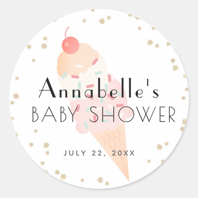Ice Cream Pink Girl Baby Shower Classic Round Sticker (Front)