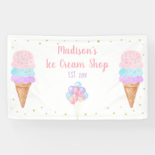 Ice Cream Pink Gold Pastel Birthday Banner