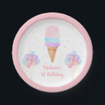 Ice Cream Pink Gold Pastel Birthday Paper Plate<br><div class="desc">These paper plates feature pastel rainbow coloured watercolor ice cream with faux gold foil confetti.</div>