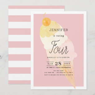 Ice Cream Pink Stripe Girl Birthday Invitation