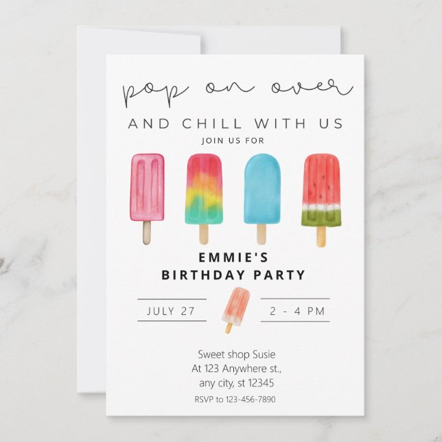  Ice cream Pool Birthday Invitation Pop On Over (Front)