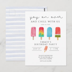 Ice cream Pool Birthday Invitation Pop On Over Postcard