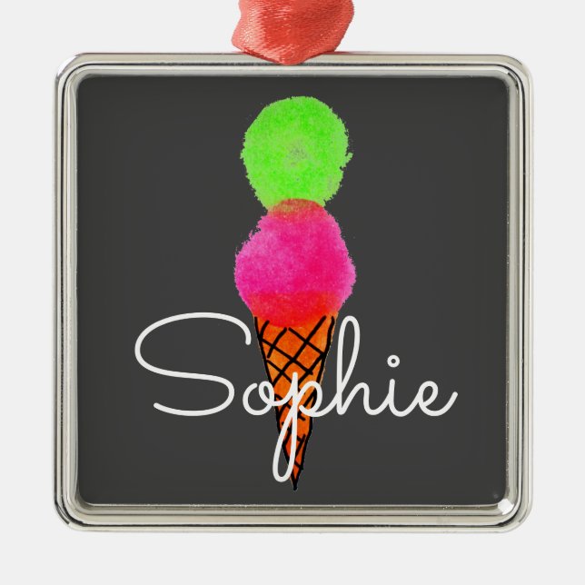 Ice cream pop art personal name gift metal ornament (Front)