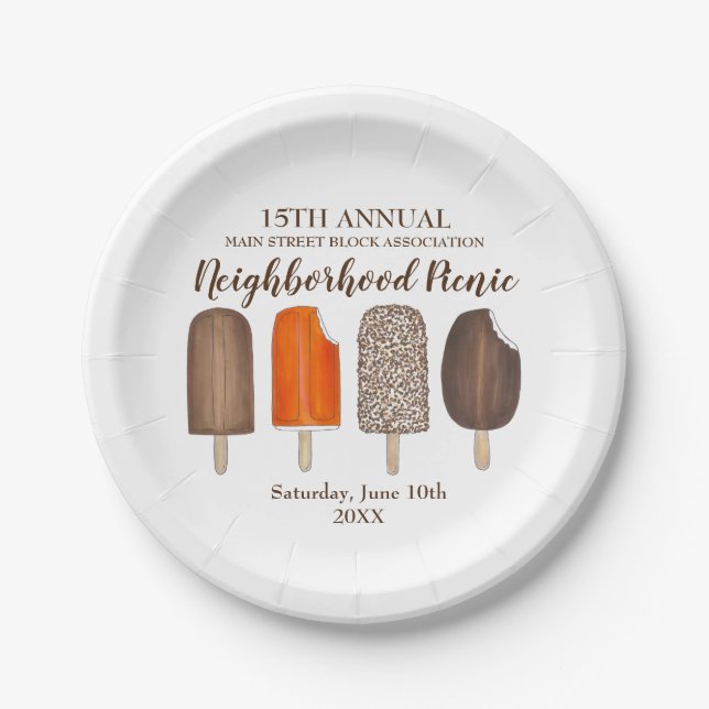 Ice Cream Pops Bars Popsicle Creamsicle Picnic Paper Plate (Front)