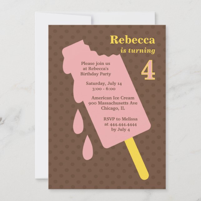 Ice Cream Popsicle Birthday Party Invitation (Front)