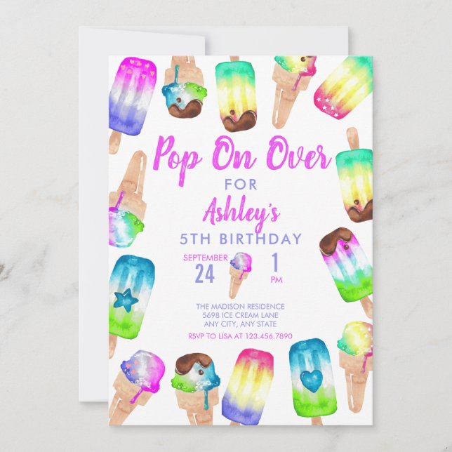 Ice Cream | Popsicle | Colourful Birthday  Invitation (Front)