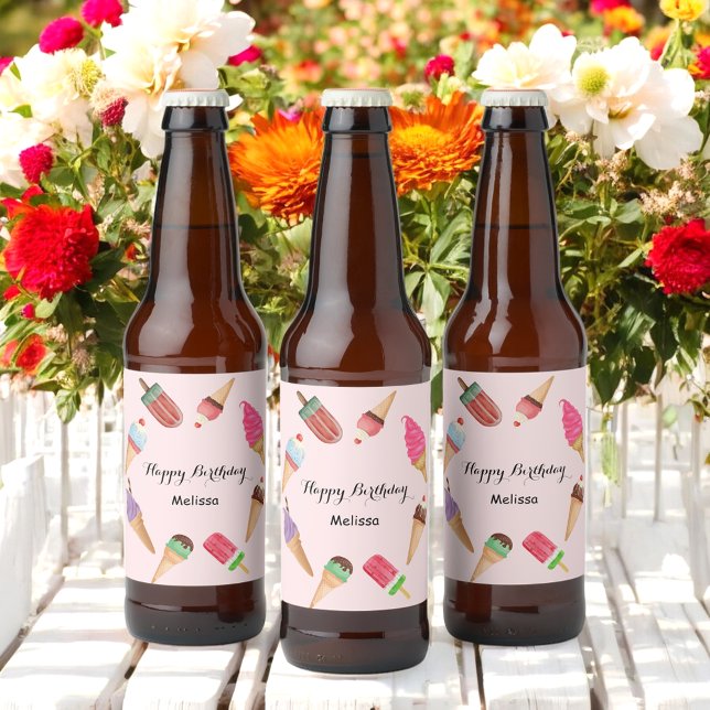 Ice Cream Popsicle Summer Pink Party  Beer Bottle Label (Creator Uploaded)