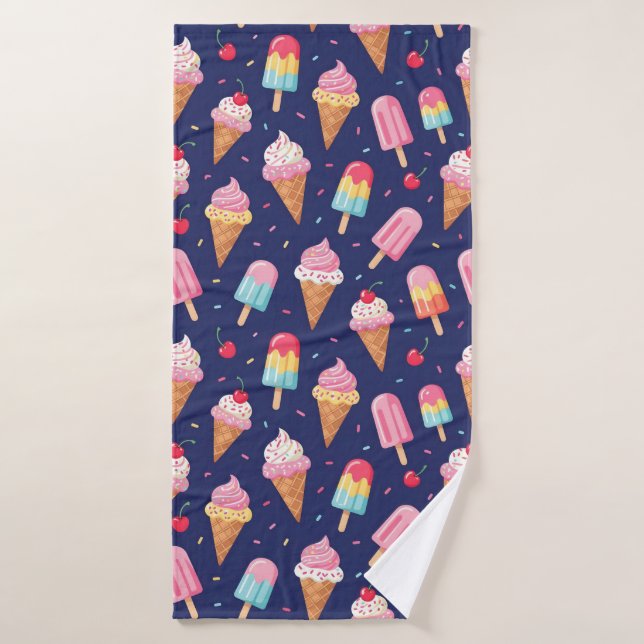 Ice cream, popsicles and cherries pattern bath towel (Bath Towel)