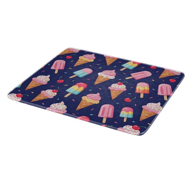 Ice cream, popsicles and cherries pattern cutting board (Corner)