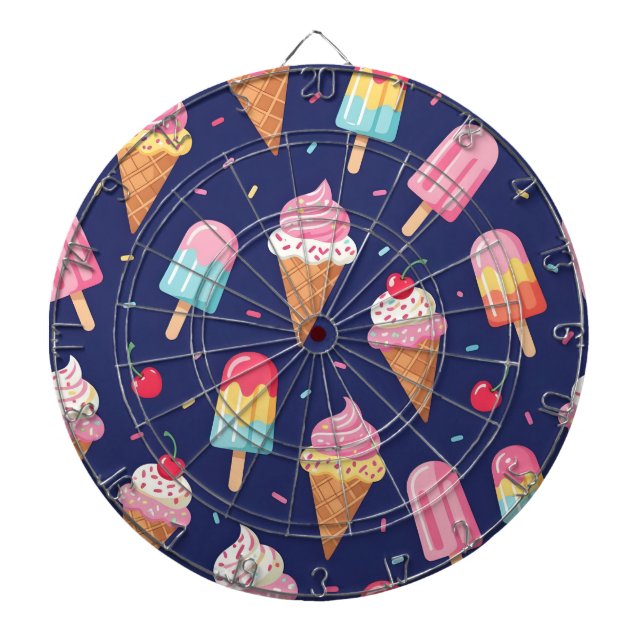 Ice cream, popsicles and cherries pattern dartboard (Front)