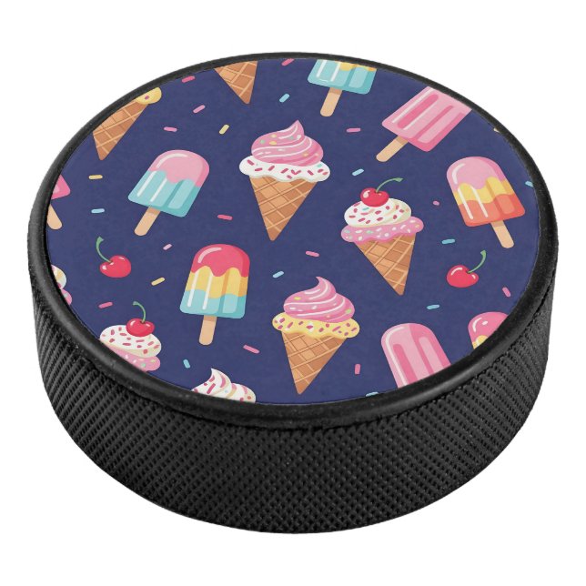 Ice cream, popsicles and cherries pattern hockey puck (3/4)